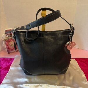 Coach Black Leather Shoulder or cross body Bag with Pink Charm